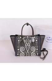 Prada Saffiano Embroidered Tote Bag BN2619E Dark Green VS02091