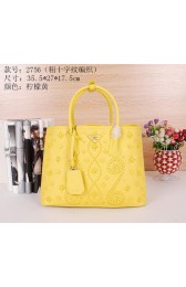 Prada Saffiano Embroidered Tote Bags B2756 Lemon VS07202