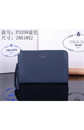 Prada Saffiano Leather Clutch P3339 Blue VS05393