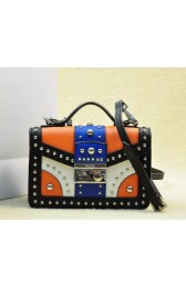 Prada Saffiano Leather Flap Bag BN0969 Black&White&Blue&Orange VS09125