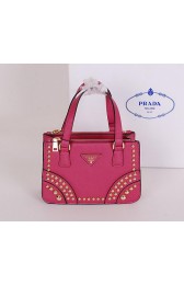 Prada Saffiano Leather Tote with Metal Studs B1142B Rosy VS03313