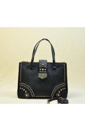 Prada Saffiano Leather Tote With Metal Studs B2752M Black VS08661