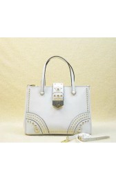 Prada Saffiano Leather Tote With Metal Studs B2752M White VS03533