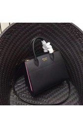 Prada Small Bibliotheque Saffiano Leather Bag Black and Pink 1BA050 VS09834