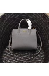 Prada Small Bibliotheque Saffiano Leather Bag Grey and White 1BA050 VS02556
