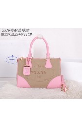 Prada Tessuto Canvas Leather Tote Bag BN2319 Pink VS07473
