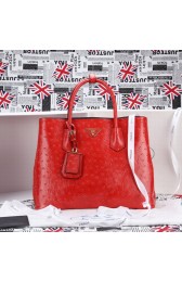Prada Twin Ostrich Leather Cuir Large Tote BN2756 in Red with Gold Hardware LSS VS03680