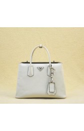 Prada Twin Saffiano Cuir Leather Tote Bag BN2748 White VS09767