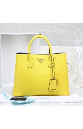 Prada Twin Saffiano Leather Cuir Large Tote BN2756 in Yellow with Gold Hardware LSS VS04063