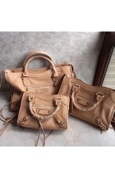 Quality Balenciaga Classic Metallic Edge City Goat Leather Bag Khaki 101420 VS04158