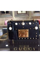 Replica Cheap Gucci Padlock Studded Leather Shoulder Bag Black 432182 VS01702
