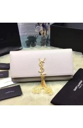 Replica Classic Kate Monogram Saint Laurent Tassel Clutch in Light Grey Grained Leather 326080 VS01289