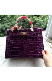 Replica Designer Hermes Kelly 32cm Shoulder Bag Croco Leather K32CO Purple VS07533