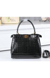 Replica Fendi mini Peekaboo Bag Croco Leather FD8838 Black VS00136