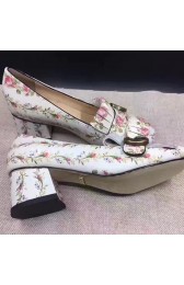 Replica Gucci Flower Leather Mid-heel Pump White 461947 VS08041