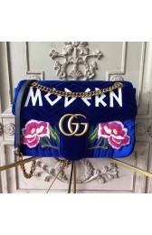 Replica Gucci GG Marmont Embroidered Velvet Bag Blue 443496 VS00162