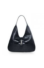 Replica Gucci Jackie Croco Leather Hobo Bag 362968 Black VS05611