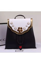Replica Gucci Pearl Studs Leather Backpack Black 432264 VS08356
