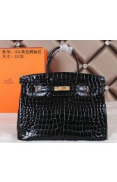 Replica Hermes Birkin 35CM Tote Bag Shiny Croco Leather H35C Black VS03508