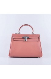 Replica Hermes Kelly 28cm Shoulder Bags Light Pink Grainy Leather Silver VS01429