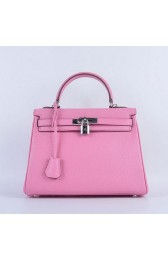 Replica Hermes Kelly 28cm Shoulder Bags Sakura Grainy Leather Silver VS05650