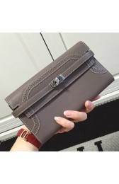 Replica Hermes Kelly Clutch Bag in Grey Swift Leather HK1210 VS09143