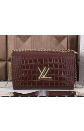 Replica Louis Vuitton Chain Louise Shoulder Bag Croco Leather M41959 Brown VS01733