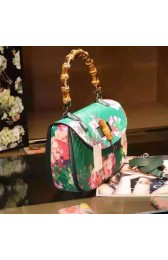 Replica Luxury Gucci Bamboo Classic Blooms Top Handle Bag 409398 Green VS06782