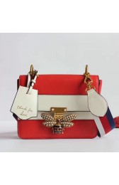Replica Luxury Gucci Queen Margaret Leather Shoulder Bag Red&White 476542 VS09705