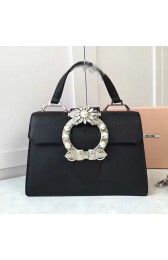 Replica Miu Miu Crystal Goat Leather Top Handle Bag Black 5BH1108 VS00551