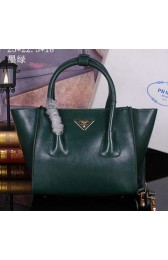 Replica Prada Bright Leather Tote Bag BN2625 Dark Green VS05974