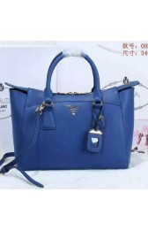 Replica Prada Grainy Leather Tote Bag BN0920 Blue VS03536