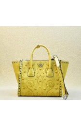Replica Prada Saffiano Embroidered Tote Bag BN2619E Lemon VS00394