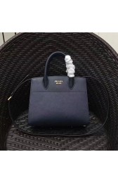 Replica Prada Small Bibliotheque Saffiano Leather Bag Blue and White 1BA050 VS01933