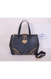 Replica Quality Prada Saffiano Leather Tote With Metal Studs Bag B2752M Black VS09307