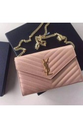 Replica Saint Laurent Chain Wallet In Apricot Grain De Poudre Textured Matelasse Leather 377828 VS09870