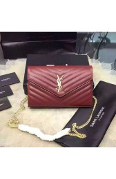 Replica Saint Laurent Chain Wallet In Burgundy Grain De Poudre Textured Matelasse Leather 377828 VS08255