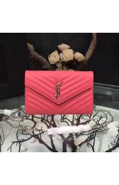 Replica Saint Laurent Red Grained Matelasse Leather Chain Wallet Y221220 VS09393