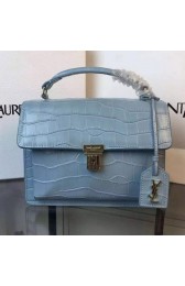 Replica SAINT LAURENT Structured Top Handle Bag Croco Leather YSL5569 Light Blue VS09876