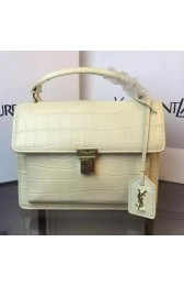 Replica SAINT LAURENT Structured Top Handle Bag Croco Leather YSL5569 OffWhite VS00595