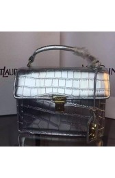 Replica SAINT LAURENT Structured Top Handle Bag Croco Leather YSL5569 Silver VS08560