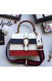 Replica Top Gucci Dionysus Leather Top Handle Bag White/Blue/Red 448075 VS03779