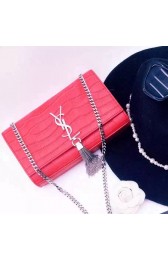 Replica YSL Monogramme Tassel Shoulder Bag in Red Crocodile Embossed Leather Y40493988 VS07836
