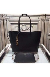 Saint Laurent Calfskin Shopping Tote Bag Black 372091 VS03945