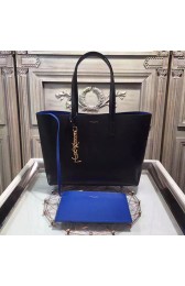 Saint Laurent Calfskin Shopping Tote Bag Black with Blue interior 372091 VS07695