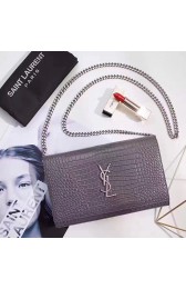 Saint Laurent Chain Wallet in Grey Crocodile Embossed Leather 377829 VS03301