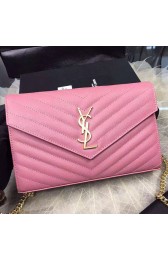 Saint Laurent Chain Wallet In Peach Grain De Poudre Textured Matelasse Leather 377828 VS01352