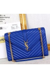 Saint Laurent Classic Large Monogram College Bag In Blue Matelasse Leather Y2590 VS00466