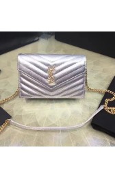 Saint Laurent Envelope Chain Wallet in Silver Grained Calfskin 201120 VS00177