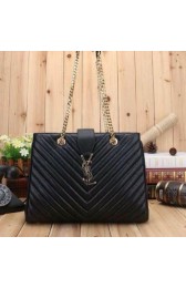 Saint Laurent Large Cabas Cannage Pattern Leather Bag Y26585 Black VS00835